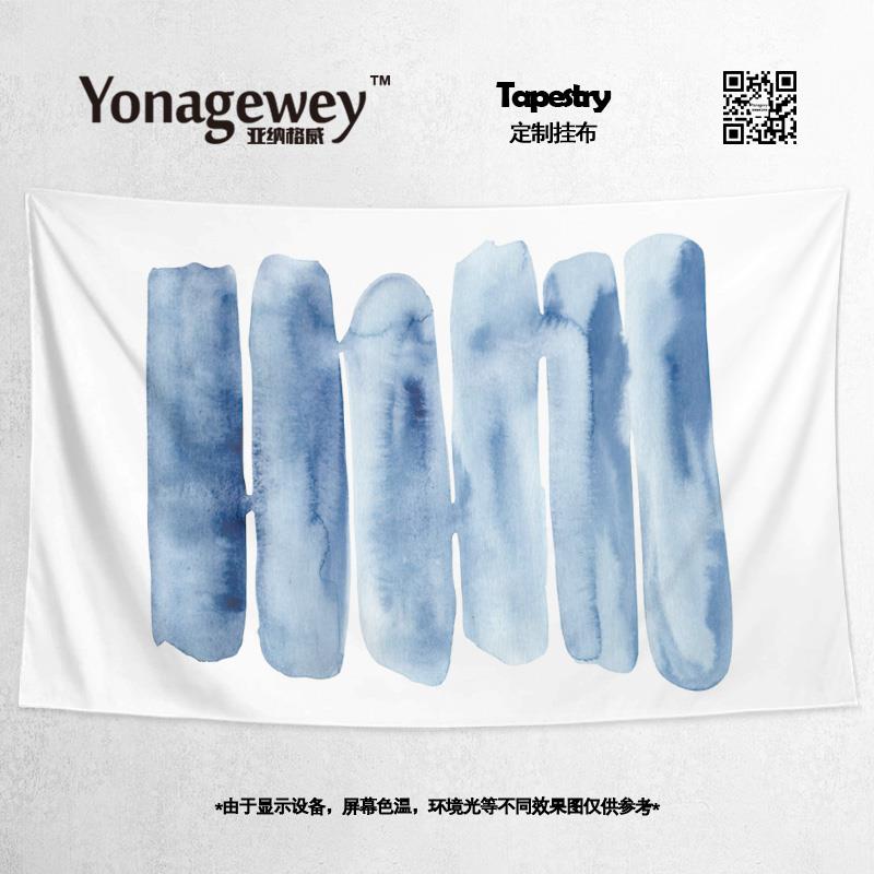 欧式蓝色圆形线条笔刷水墨卧室客厅墙壁装饰背景布海报挂布挂毯画图片