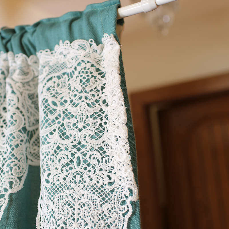 美式乡村风复古孔雀绿窗帘蕾丝门帘隔断帘卧室棉麻窗帘,居家布艺,定制窗帘,淘宝优惠券,粉丝福利购,淘宝优惠卷