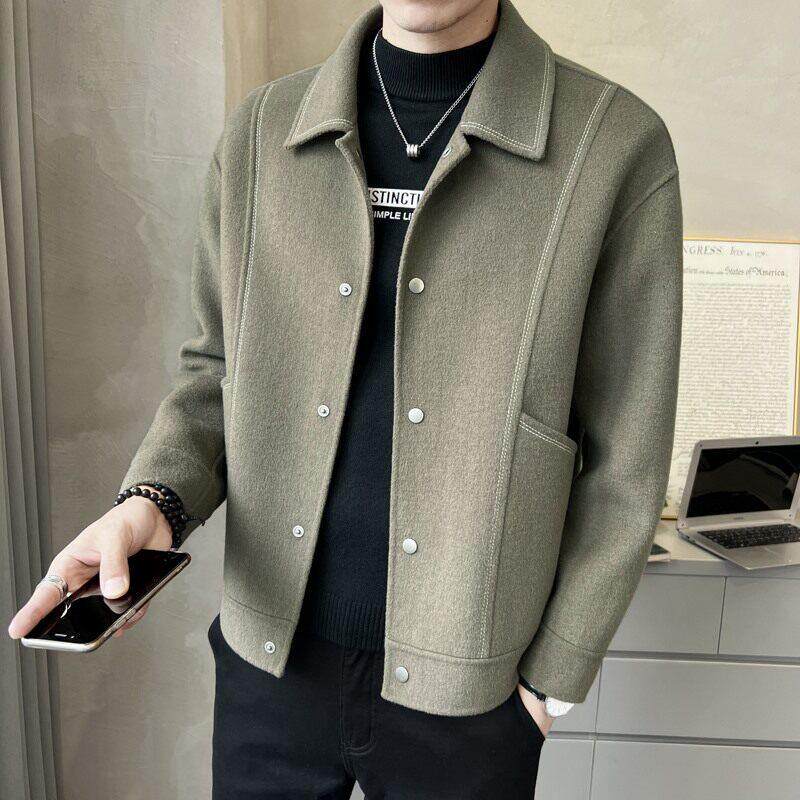 毛呢大衣男短款春秋季时尚潮流休闲翻领羊绒双面呢男士夹克外套