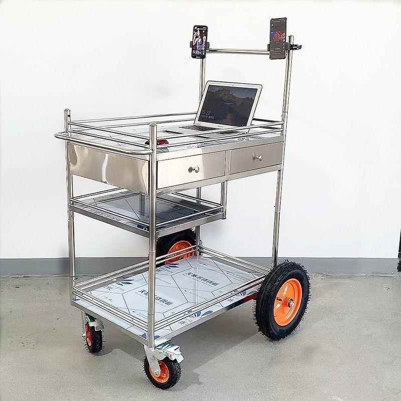 不钢场广直播动小UWF推车锈网红户外可拆卸带轮移置物架摆摊车工