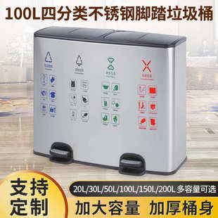 大容量不锈钢脚踏式 酒店大堂干湿分离桶脚踏垃圾桶 垃圾分类桶