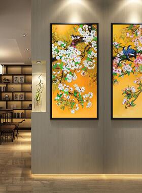 新中式现代客厅装饰画酒店玄关走廊过道挂画茶楼餐厅背景壁画花鸟