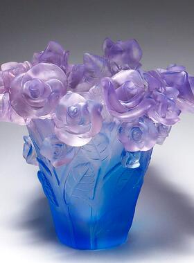 正品琉香璃玫瑰瓶小摆件炉薰香客厅书房轻工奢高档装花饰艺礼品摆