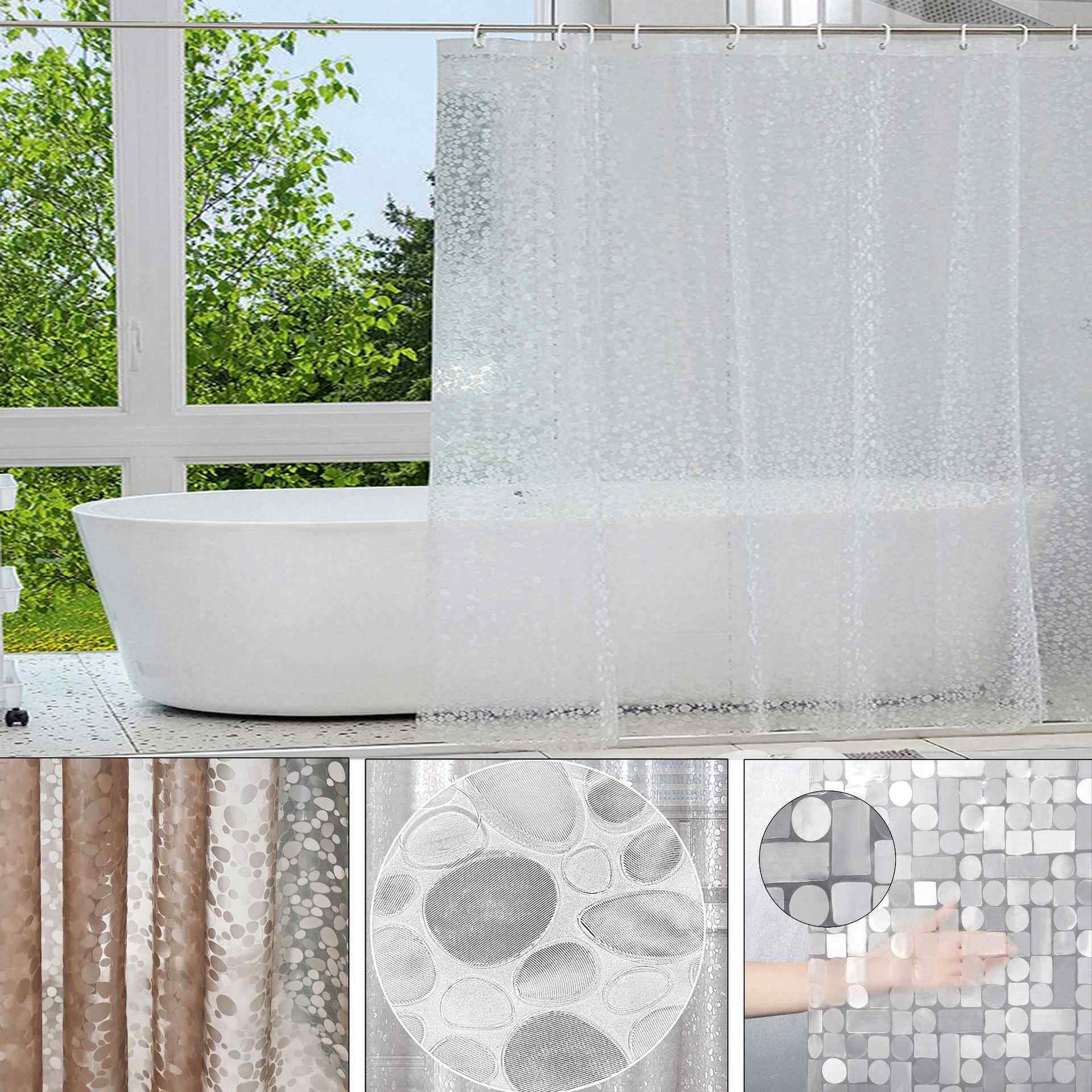 10丝跨境3D浴帘环保EVA材质立体花型防水帘卫生间装饰帘透明亮帘