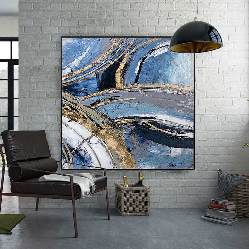 油画纯手绘美式轻奢流彩金箔抽象画客厅沙发背景墙装饰画玄关挂画