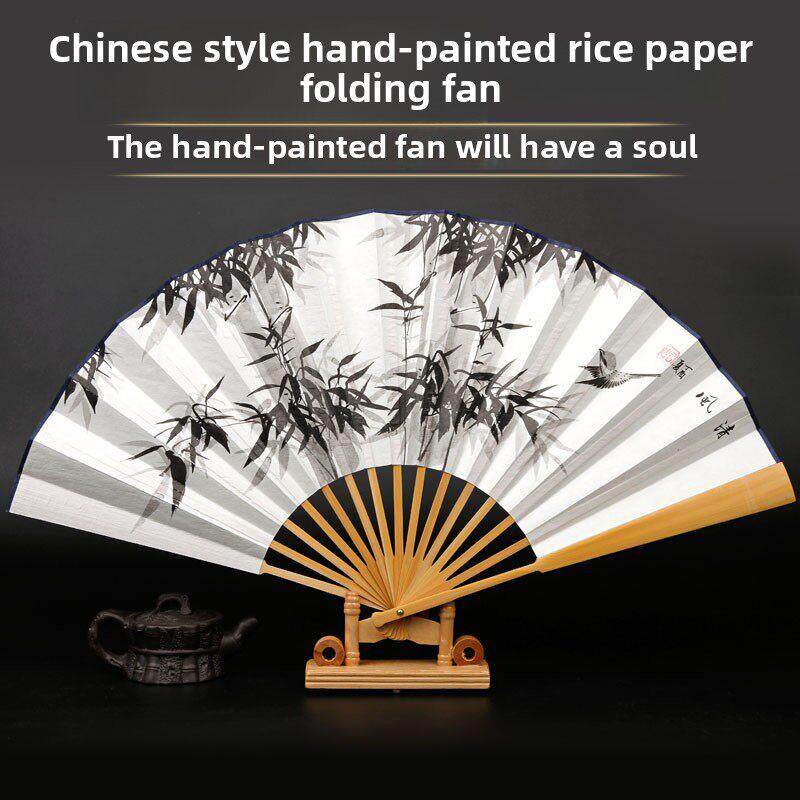 中式宣纸扇手绘墨迹折扇古风汉代男士手工香竹10寸折扇