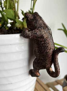 创意仿铜猫咪动物树脂雕像 适用家居阳台花园花盆庭院装饰品