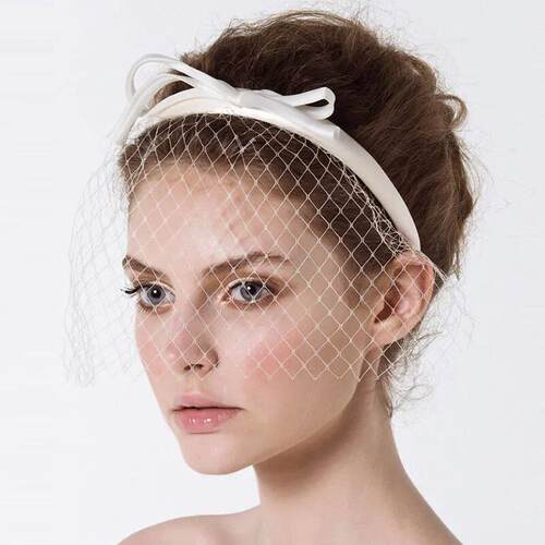 Elegant Birdcage Veil White Black Headband Veil for Brides v