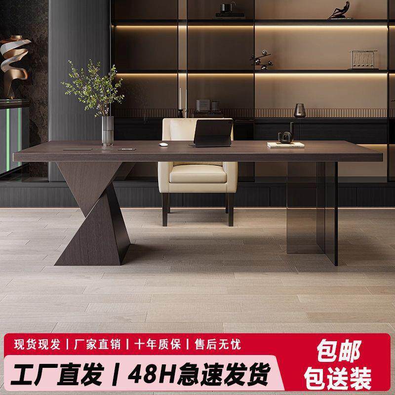 意式极简实木书桌简约高端客厅办公桌工作台亚克力悬浮家用电脑桌