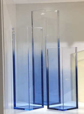 亚克压花染色花瓶渐变色蓝色克力菱形摆件力橙色透明茶色绿色器