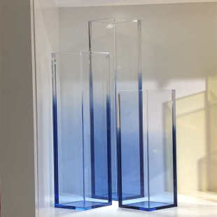 亚克压花染色花瓶渐变色蓝色克力菱形摆件力橙色透明茶色绿色器