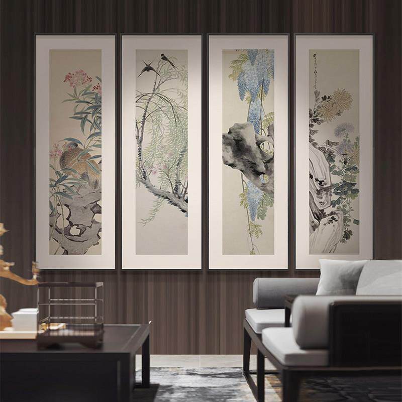 任熊《花卉四条屏》花鸟客厅中堂国画中式四联茶室挂画玄关装饰画