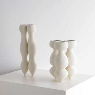 意式极简抽象艺术粗砂陶瓷三口花瓶售楼处客厅餐桌插花高级感装饰