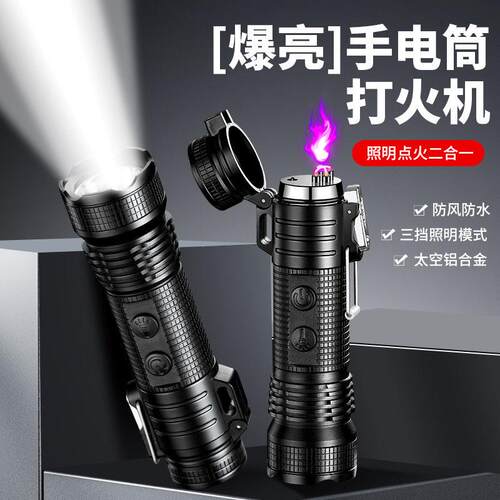 便携手电筒充电双电弧户外出行露营防风点火器厂家跨境