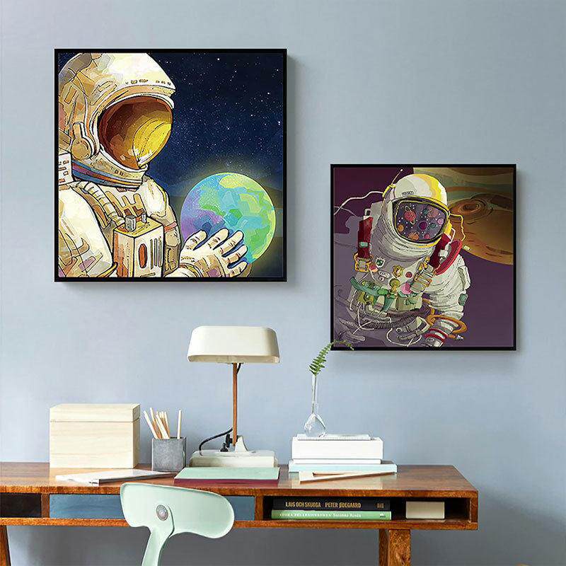 太空人北欧卡通创意客厅装饰画 画太空人书房宇宙男孩儿童房现代