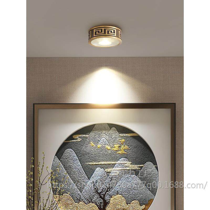 新中式明装筒灯全铜免开孔客厅嵌入式led射灯圆形玄关温馨过道灯