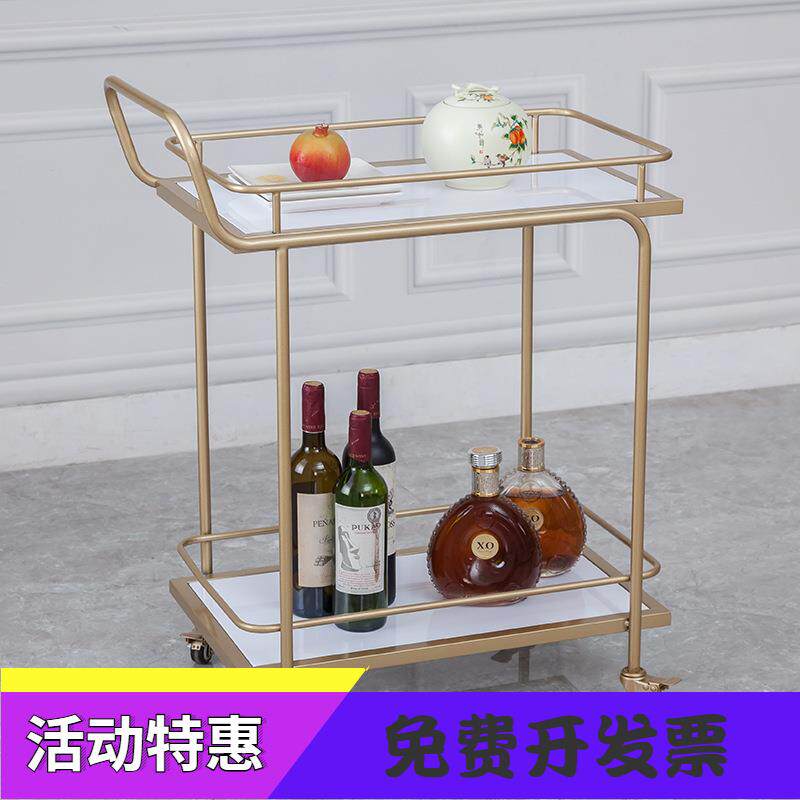 欧式金色酒店酒水车小推车餐厅移动手推送餐车创意蛋糕茶水车家用