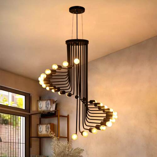 loft工业风覆古创意个性餐厅客厅灯咖啡厅服装店铺旋转楼梯长吊灯