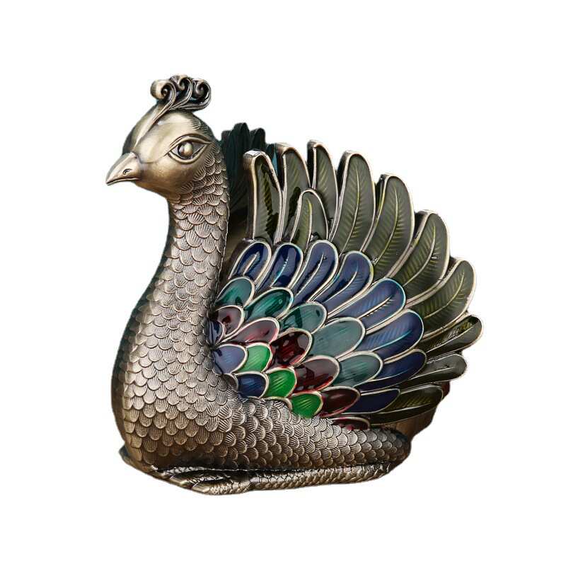 欧式家用烟灰缸创意时尚复古轻奢烟缸金属防飞灰烟灰带盖孔雀摆件