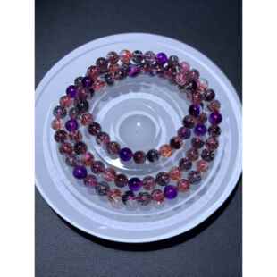 金草莓晶紫发晶黑红发晶圆珠手串珠链规格6.2mm 天然紫发超七手链