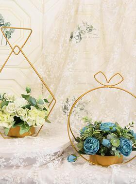 金属铁艺手提花篮花架花艺包装插花花篮礼盒永生提蓝铁花篮插花架