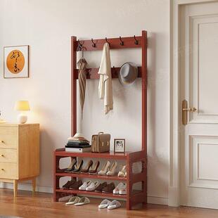 衣帽架落地简约现代实木门口换鞋凳挂衣一体客厅卧室鞋帽组合收纳