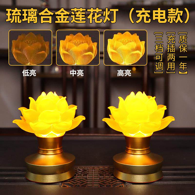 LED莲花供灯充电式观世音长明灯家用供佛灯插电款