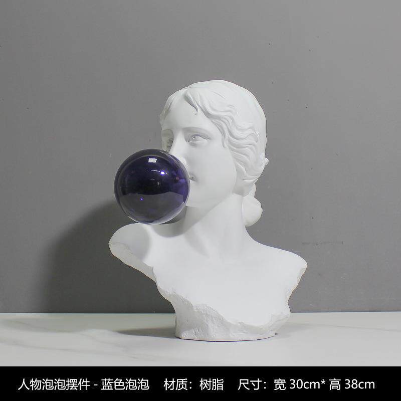 北欧创意人物吹泡泡摆件民宿样板间玄关客厅艺术收纳头像装饰品