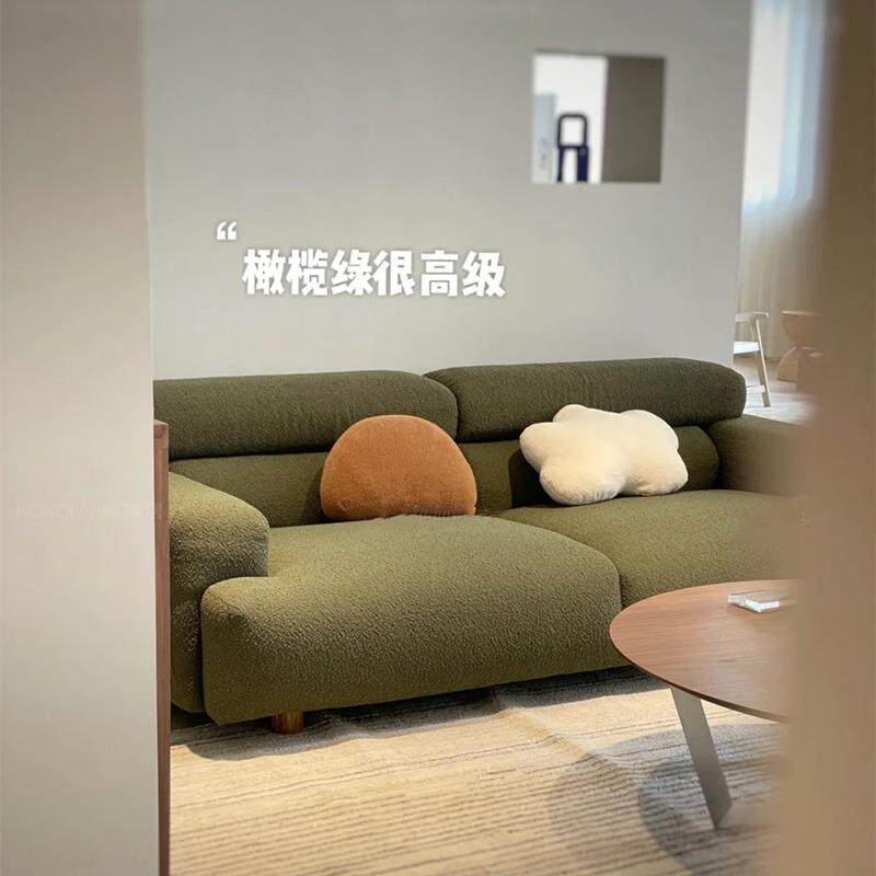 小众设计山I谷沙发 小户型客厅沙发橄榄绿泰迪绒面料布艺沙发整装