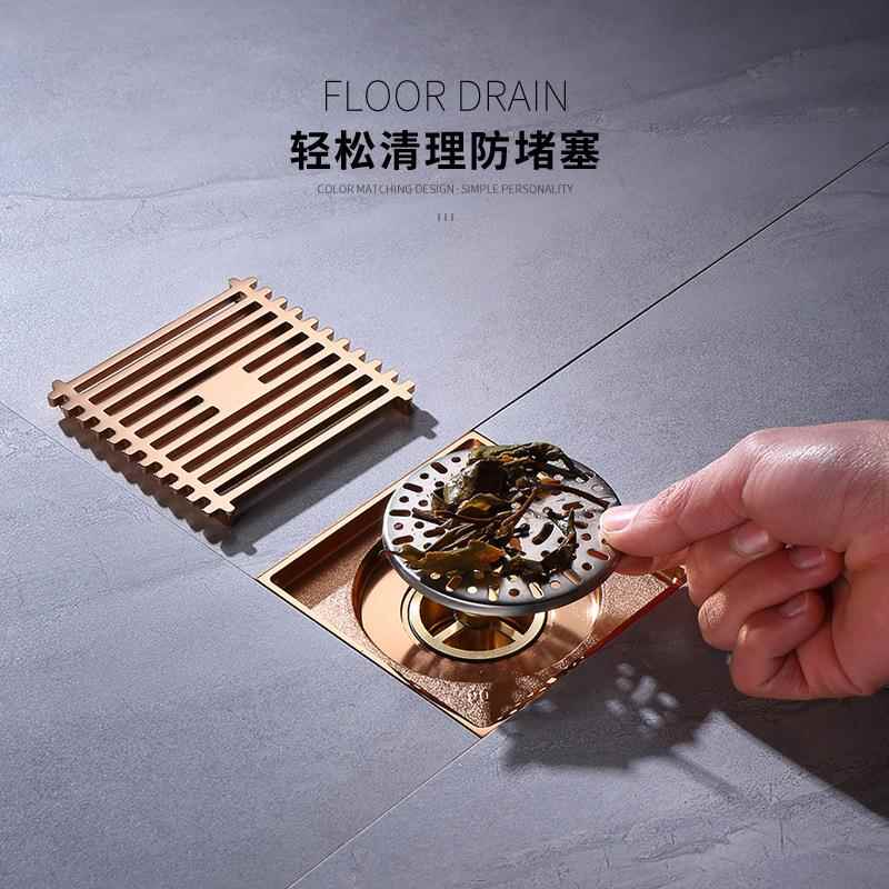 全铜金色防堵防臭式淋房厕所卫生间水快排通用速隐形地浴漏DL22DL