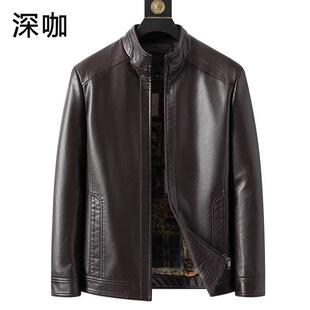 秋冬新款 皮夹克外套加绒 海宁代发皮衣男中年爸爸装 PU皮休闲大码