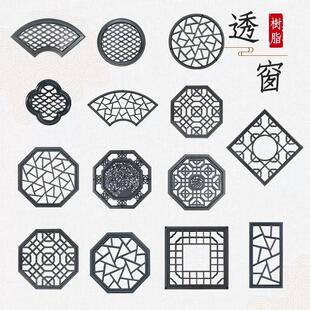 树脂镂空砖雕中式窗花庭院墙面装饰彷古圆形透窗院墙扇形浮雕挂件
