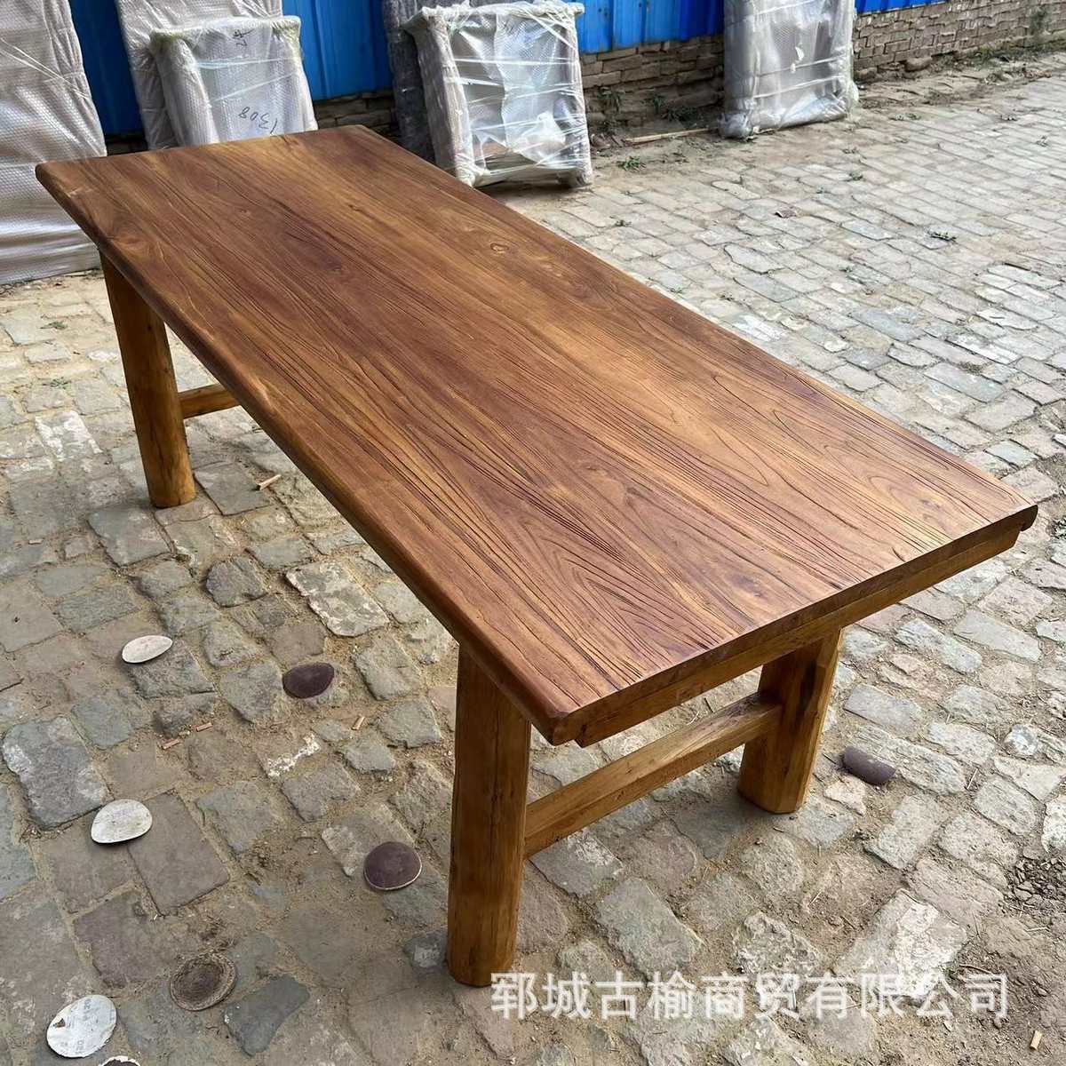 家用书桌茶几套装茶桌榆木老餐桌门板老实木复古小桌子