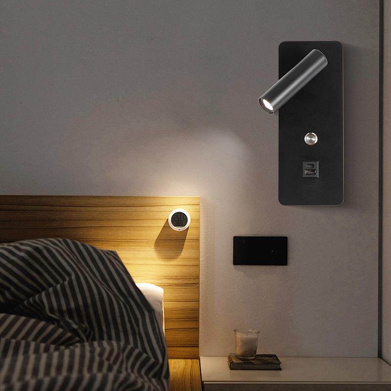 跨境嵌入式LED壁灯简约创意带USB可旋转酒店客房灯卧室阅读壁灯