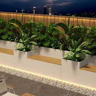 户外铁HDV艺不锈坐凳箱花组合可创意定钢制商业休闲等候椅市政路