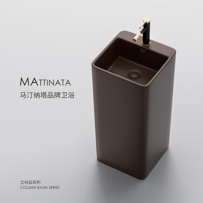 棕色阳台户外洗脸盆立柱式洗手盆一体落地式庭院陶瓷立柱盆洗漱台