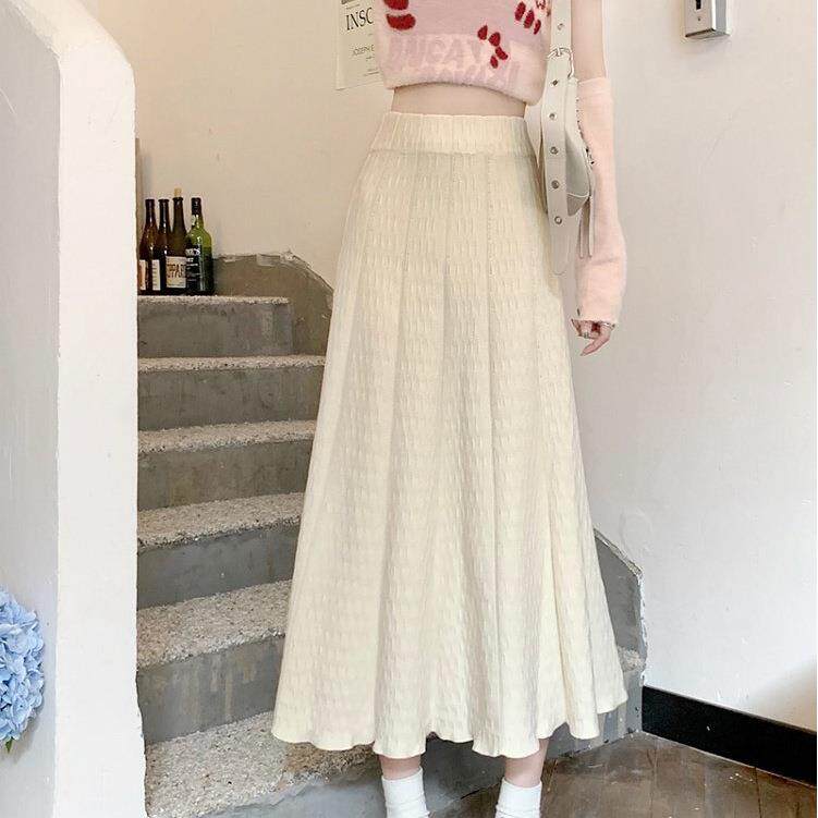 针织半身裙女秋冬年新款韩版裙子高腰中长款过膝配毛衣A字裙定制