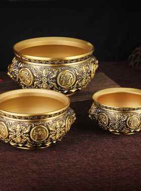 爆款狮子头聚宝盘铜工艺品铜摆件聚宝盆百福缸香炉铜制