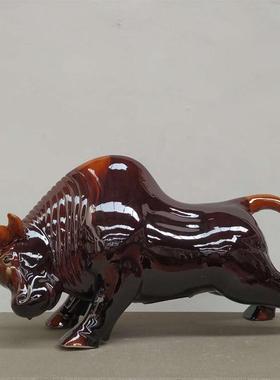 高档陶瓷水摆牛件唐三彩生肖工艺牛品家具装饰风客厅办公室玄关水