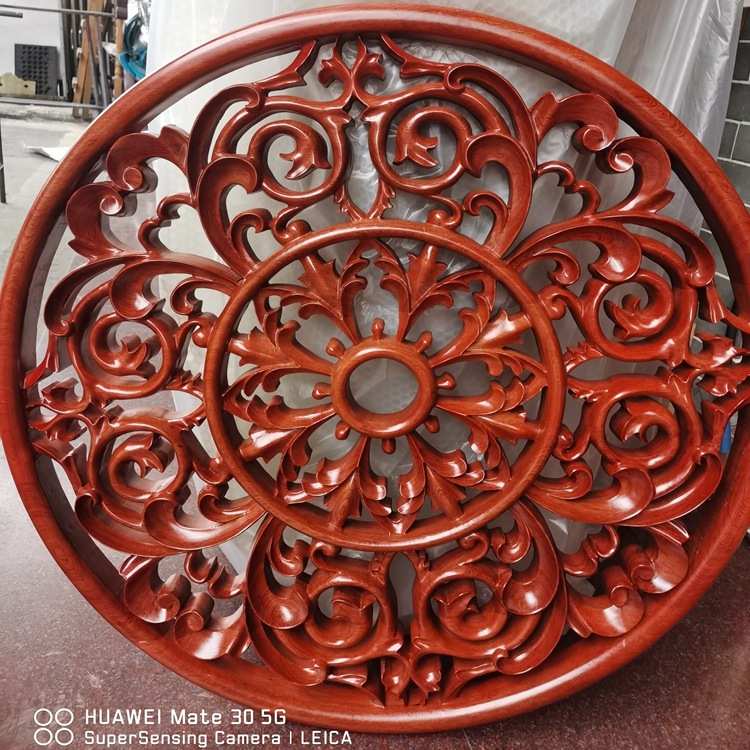 东阳木雕挂件 花梨木新中式客厅玄关背景墙装饰画 圆形仿古摆件