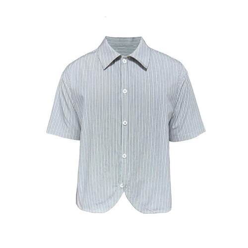 JCAESAR STRIPE SHIRT 弯弧条纹短袖衬衫 黑白蓝色条纹 弯弧下摆