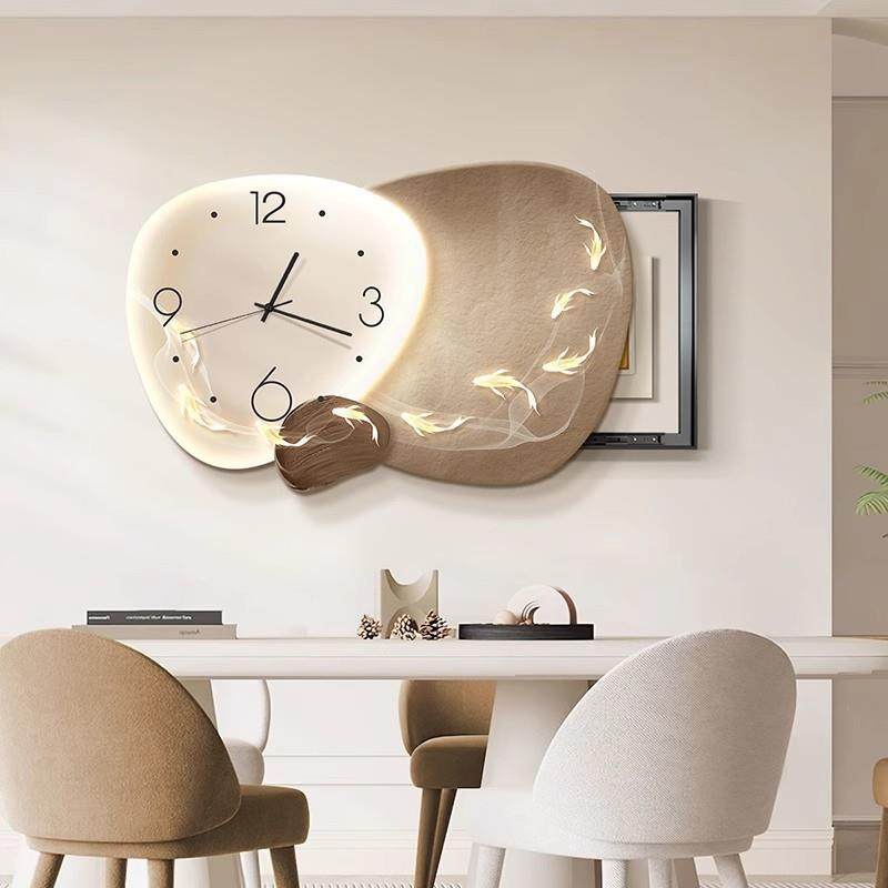 九鱼图电表箱装饰画餐厅带钟表创意饭厅挂画配电箱开关盒遮挡壁画