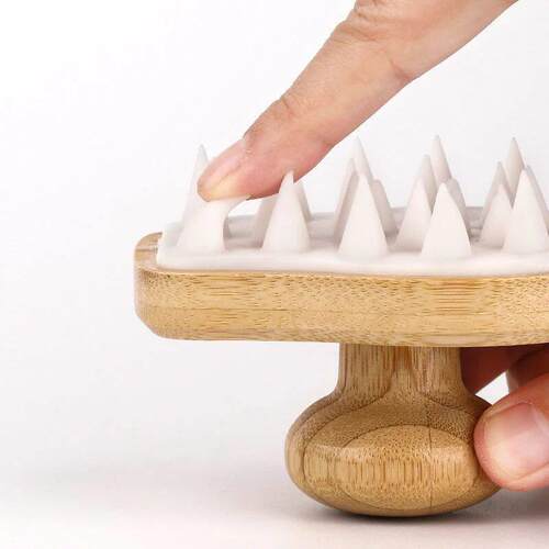 Silicone Shampoo Brush Scalp Hair Massager Wood Head Body Bl