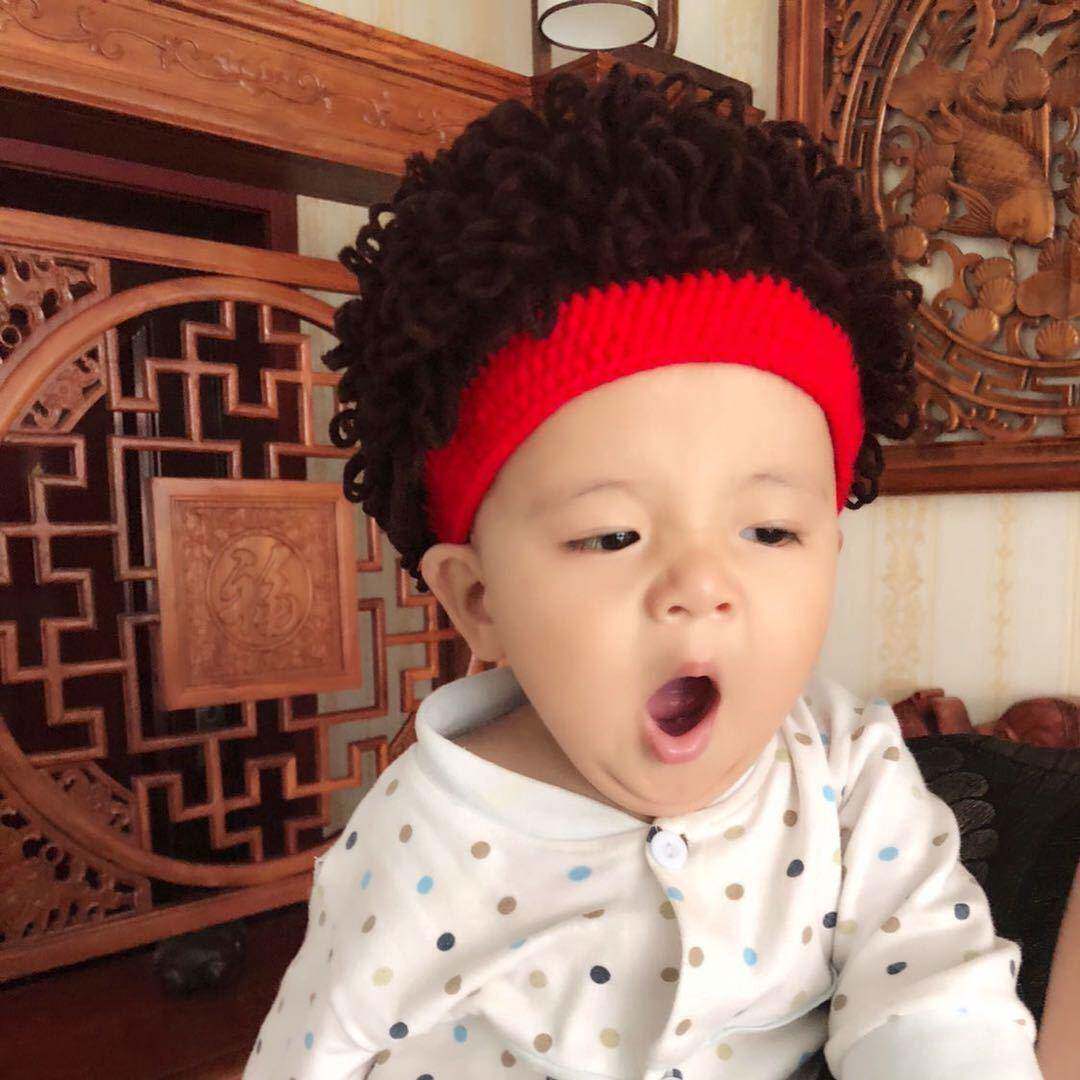 婴儿帽子宝宝假发帽秋冬季搞怪卷发男童毛线帽儿童爆炸头女童针织