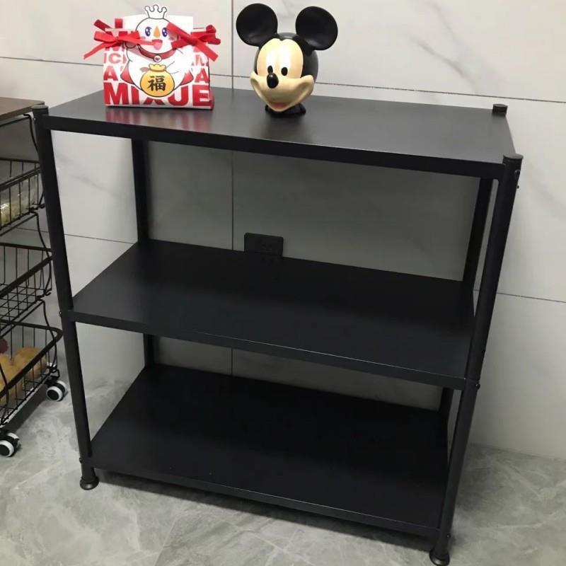 黑色厨房置物架落地三层微波炉烤箱多功能储物货架锅具收纳层架家