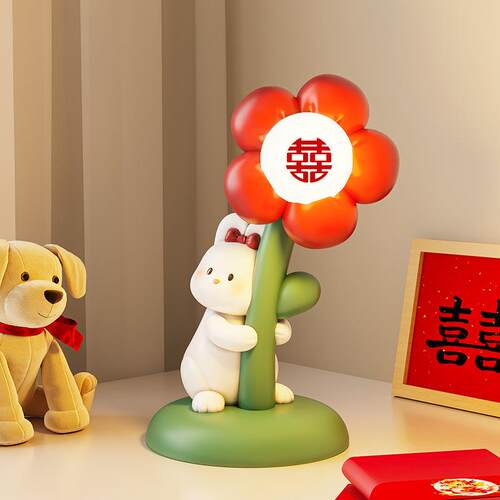 可爱喜庆小红花兔子长明桌面摆件柜卧SHBJ2541室床头儿童房礼装灯