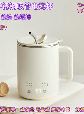 带吸管电炖杯暖奶杯烧水可携式电热水杯煮花茶搅拌杯多功能保温