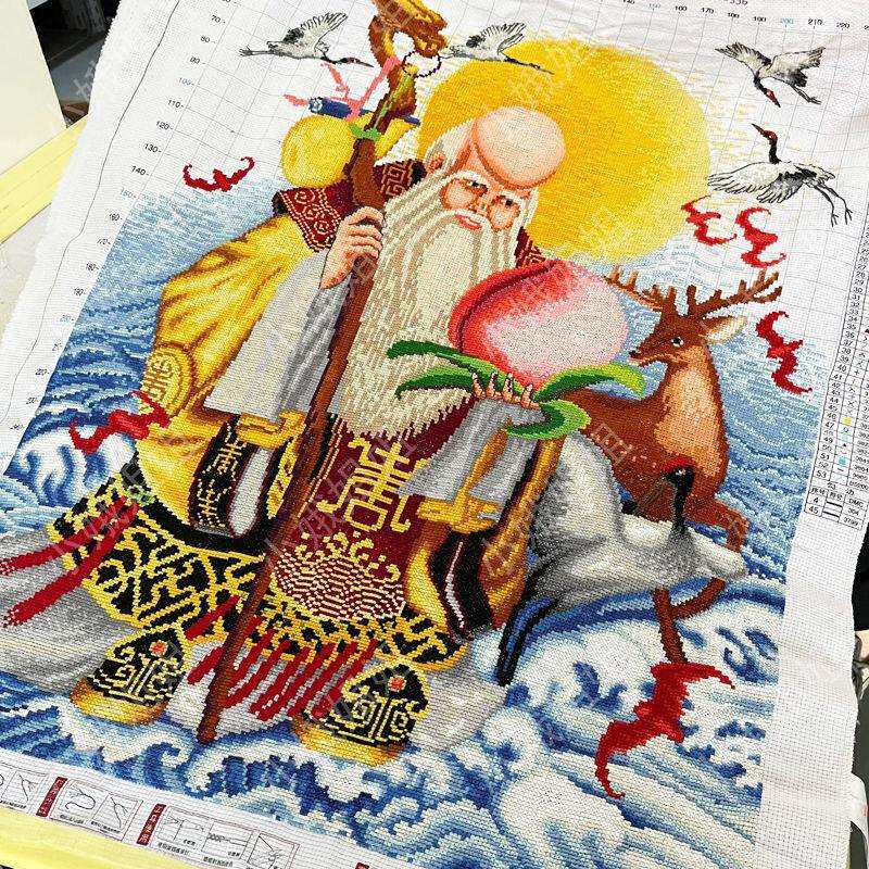 寿星捧桃十字绣成品不带框纯手工出售已绣好的2025年新款客厅祝寿
