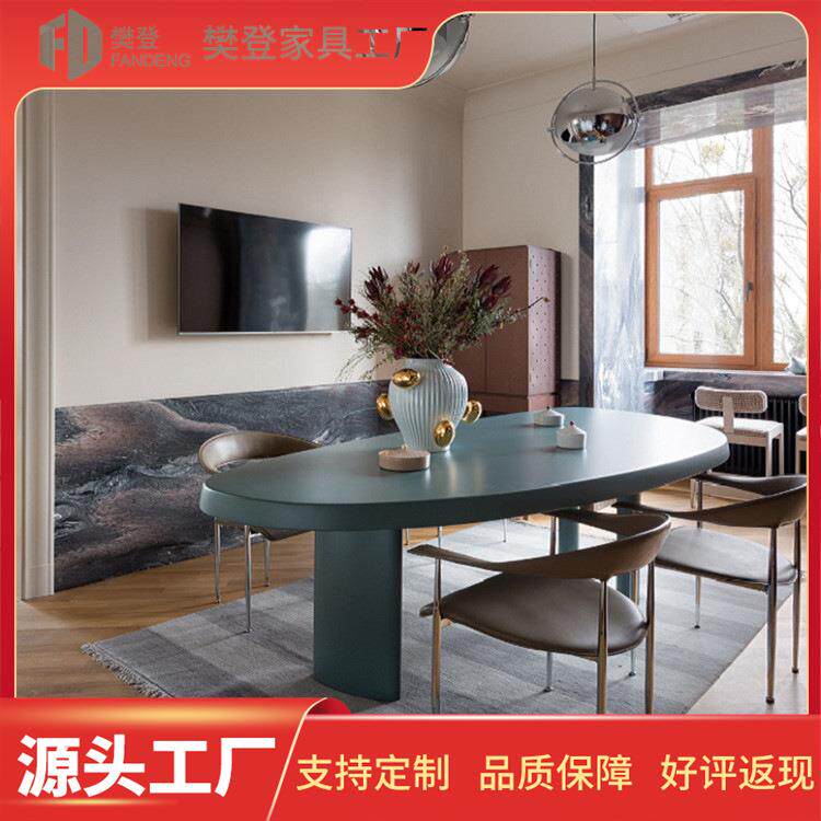 餐桌实木椭圆形北欧简约原木长桌创意电脑桌设计师个性办公会议桌