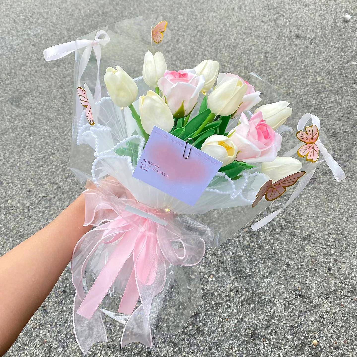 郁金香情人节永生花束高级感仿真花束实用生日礼物七夕郁金香花束